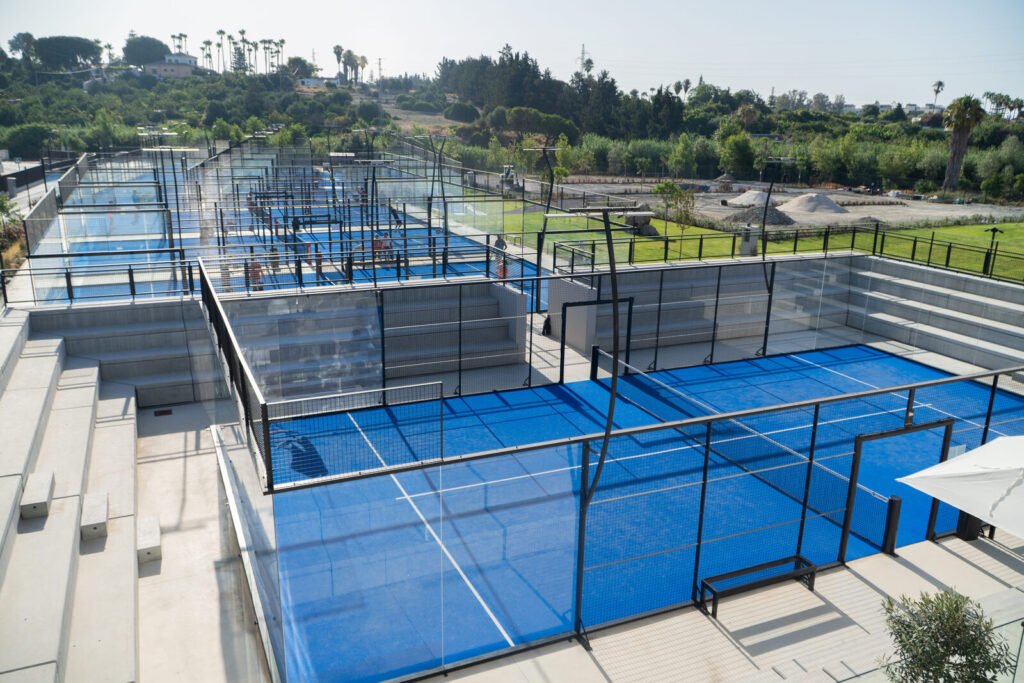 Panoramic padel courts at Unicorn Racket Club near Selwo, Estepona